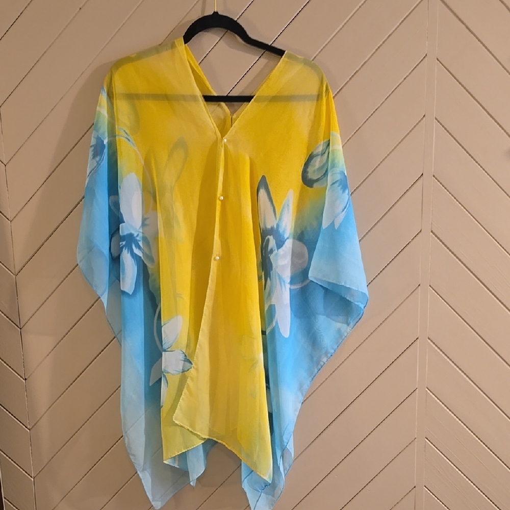 Yellow and Blue Floral Shawl Scarf
